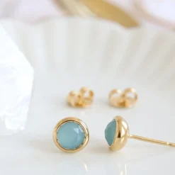DAINTY LEGACY STUDS - AQUA CHALCEDONY & GOLD