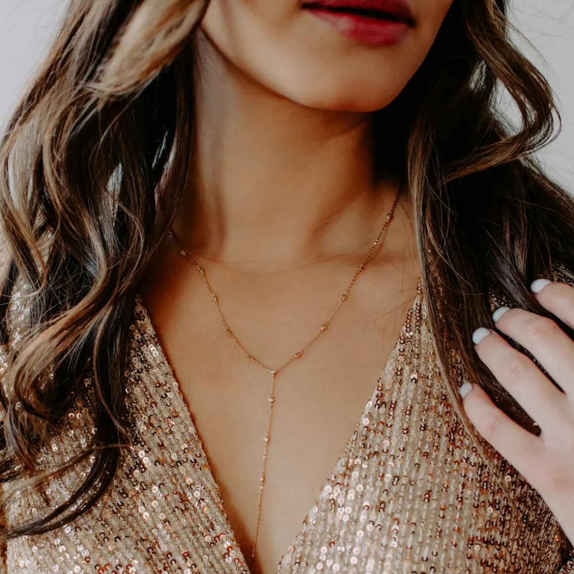DAINTY RADIANT LARIAT NECKLACE - CUBIC ZIRCONIA