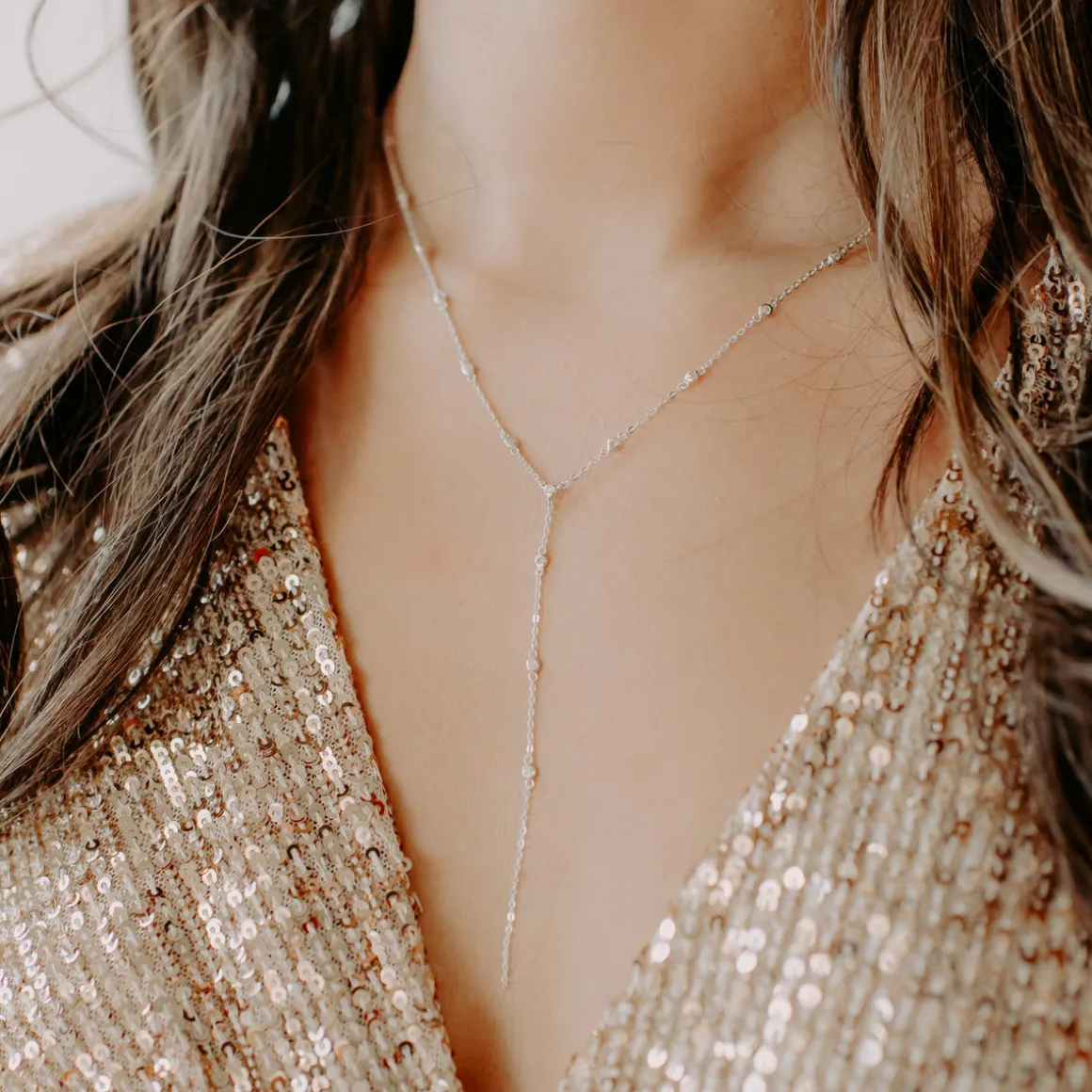 DAINTY RADIANT LARIAT NECKLACE - CUBIC ZIRCONIA