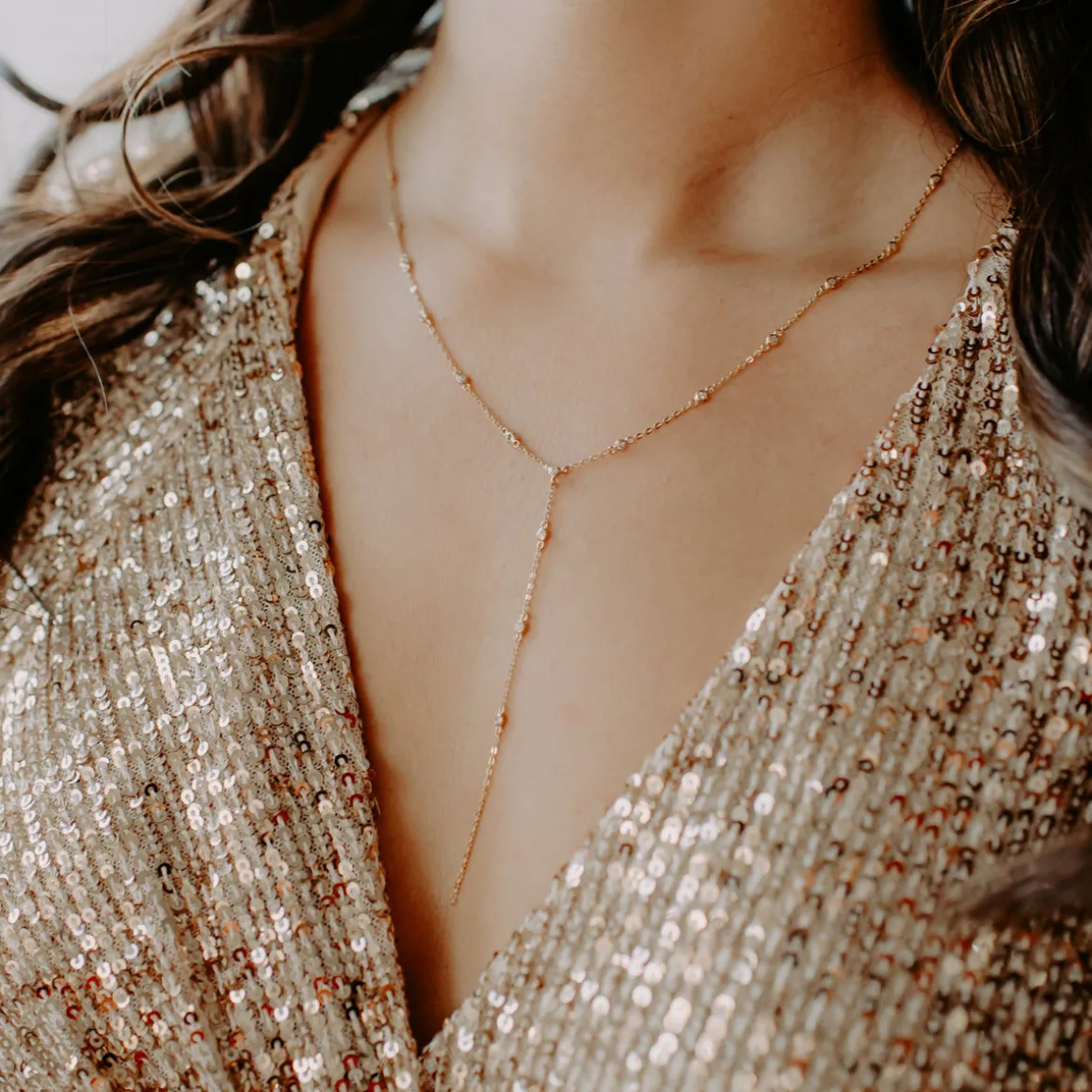 DAINTY RADIANT LARIAT NECKLACE - CUBIC ZIRCONIA