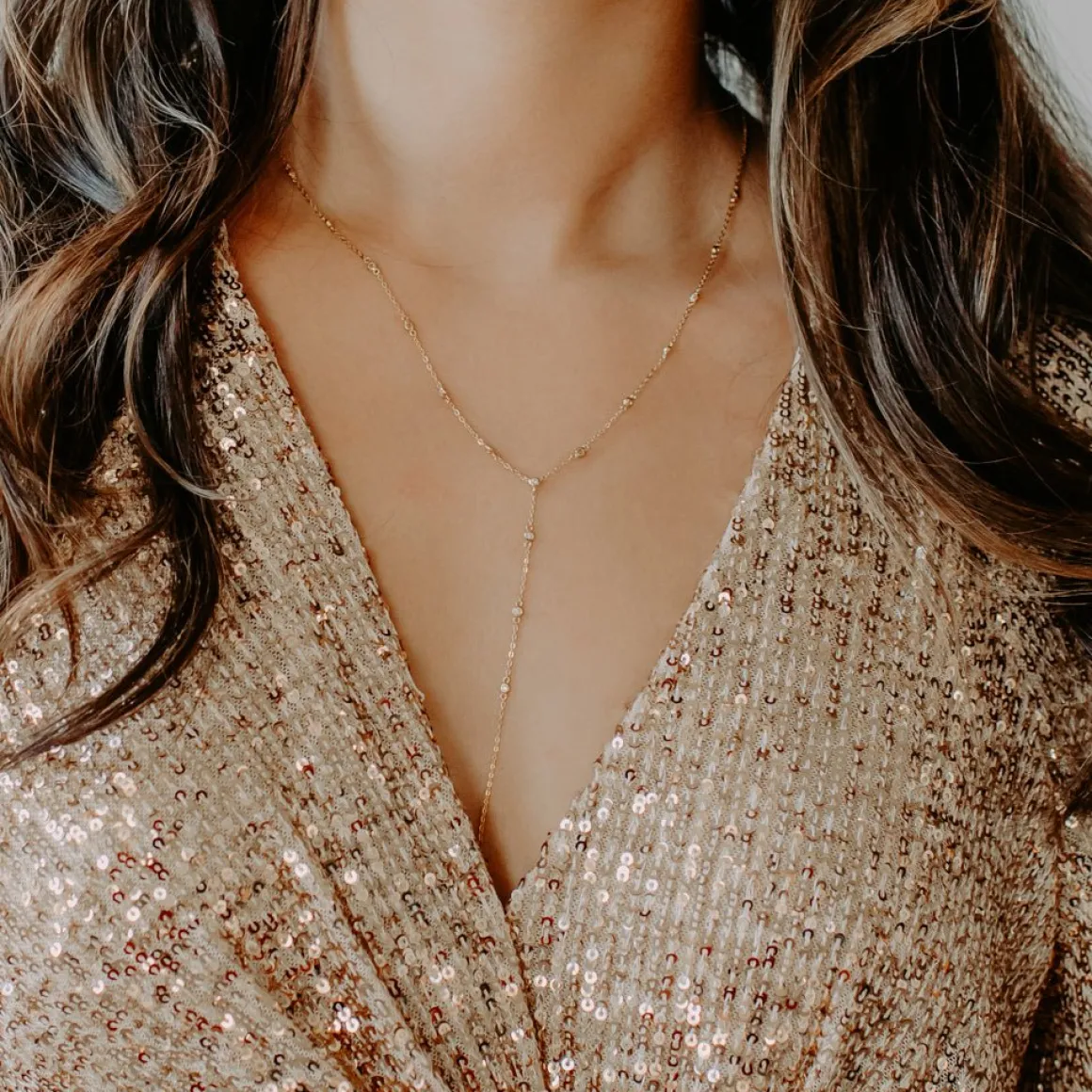 DAINTY RADIANT LARIAT NECKLACE - CUBIC ZIRCONIA