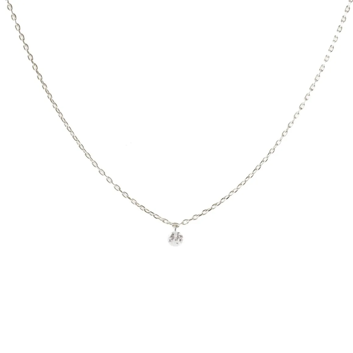 DAINTY RADIANT SOLITAIRE NECKLACE - CUBIC ZIRCONIA & SILVER