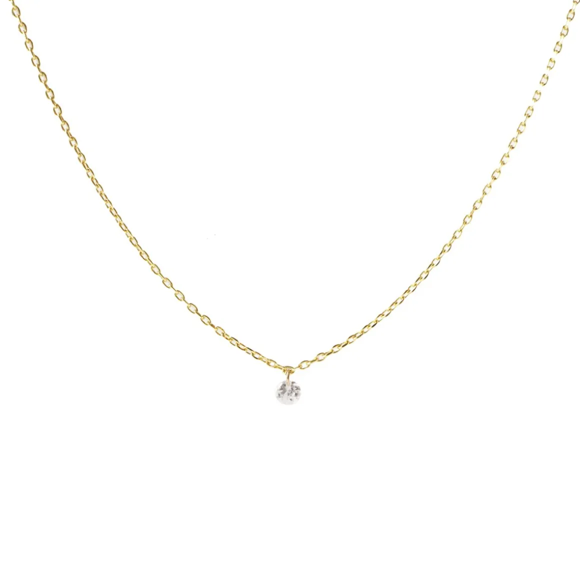 DAINTY RADIANT SOLITAIRE NECKLACE - CUBIC ZIRCONIA & GOLD