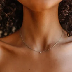 DAINTY RADIANT SOLITAIRE NECKLACE - CUBIC ZIRCONIA & SILVER