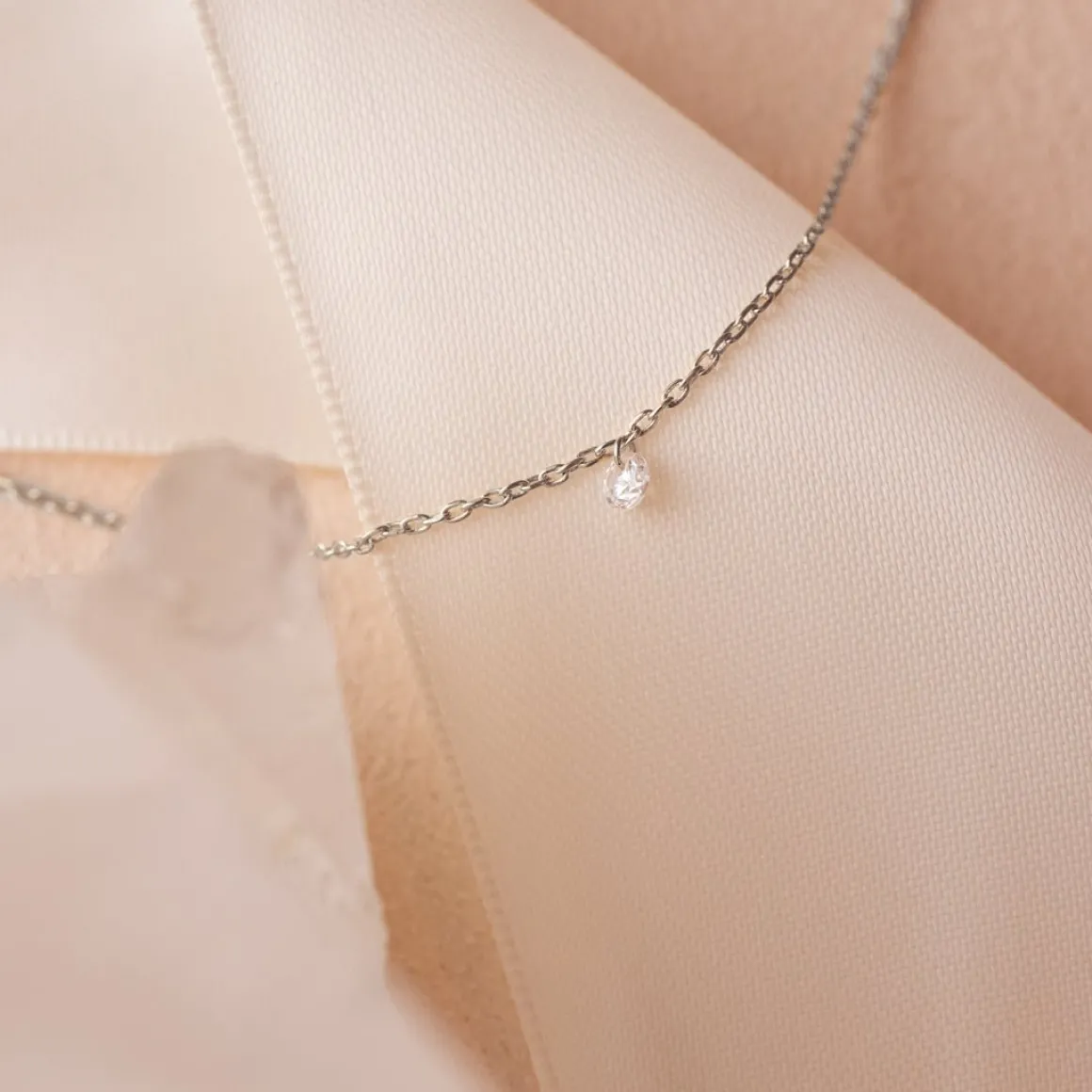 DAINTY RADIANT SOLITAIRE NECKLACE - CUBIC ZIRCONIA & SILVER