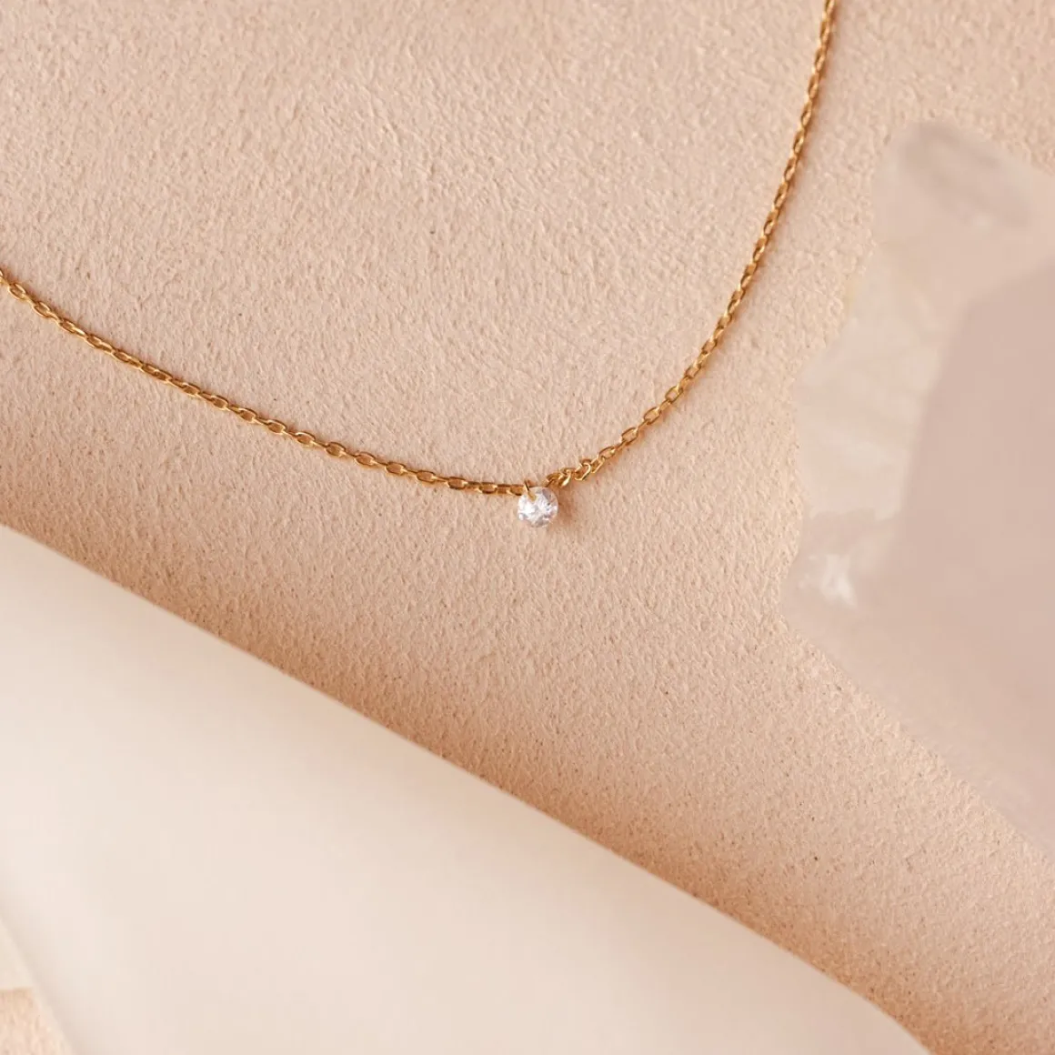 DAINTY RADIANT SOLITAIRE NECKLACE - CUBIC ZIRCONIA & GOLD