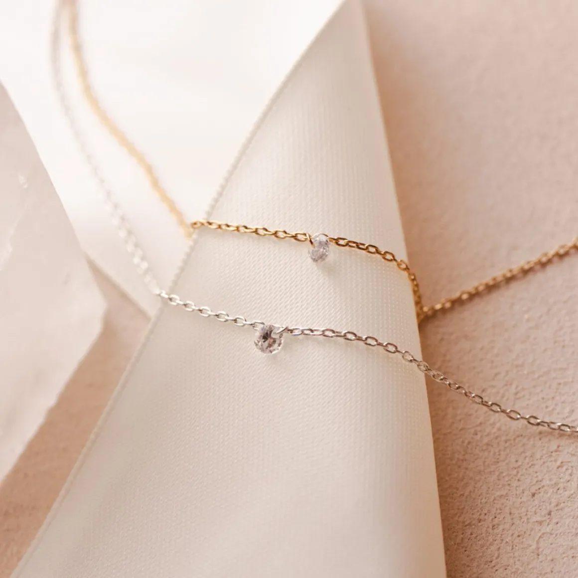 DAINTY RADIANT SOLITAIRE NECKLACE - CUBIC ZIRCONIA & SILVER