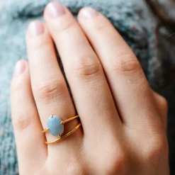 FRAICHE OVAL SOLITAIRE RING - BLUE OPAL & GOLD