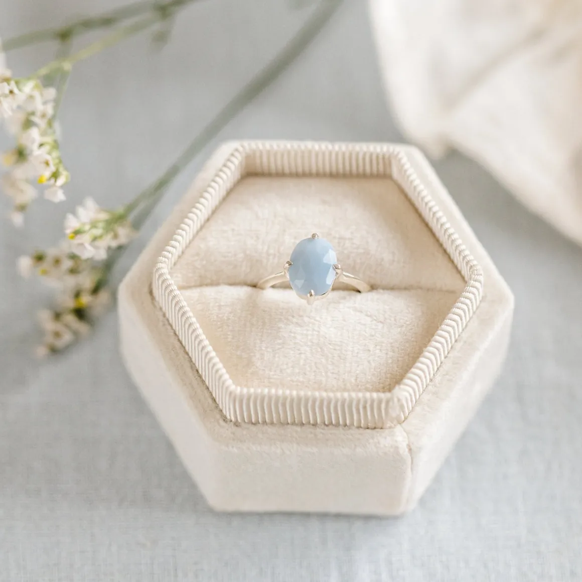 FRAICHE OVAL SOLITAIRE RING - BLUE OPAL & SILVER