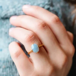 FRAICHE OVAL SOLITAIRE RING - BLUE OPAL & GOLD