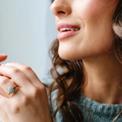 FRAICHE OVAL SOLITAIRE RING - BLUE OPAL & GOLD