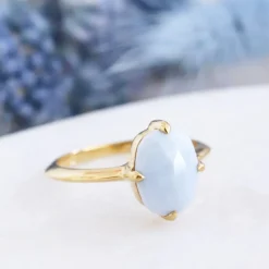 FRAICHE OVAL SOLITAIRE RING - BLUE OPAL & GOLD