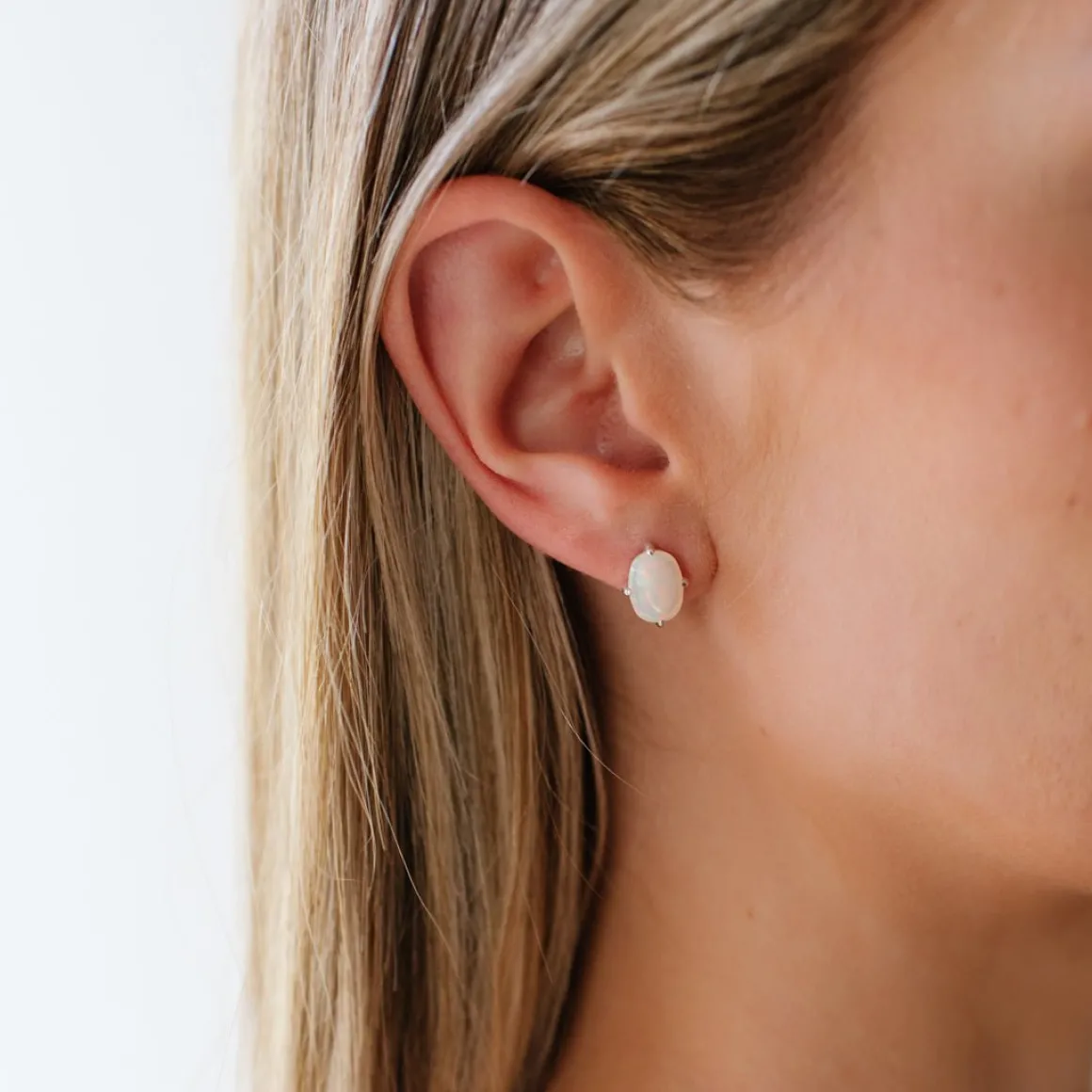 FRAICHE OVAL STUDS - ETHIOPIAN OPAL & SILVER
