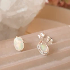 FRAICHE OVAL STUDS - ETHIOPIAN OPAL & SILVER