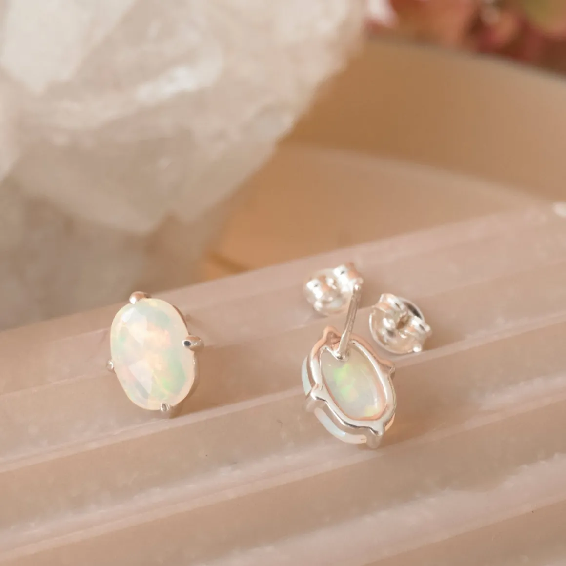 FRAICHE OVAL STUDS - ETHIOPIAN OPAL & SILVER