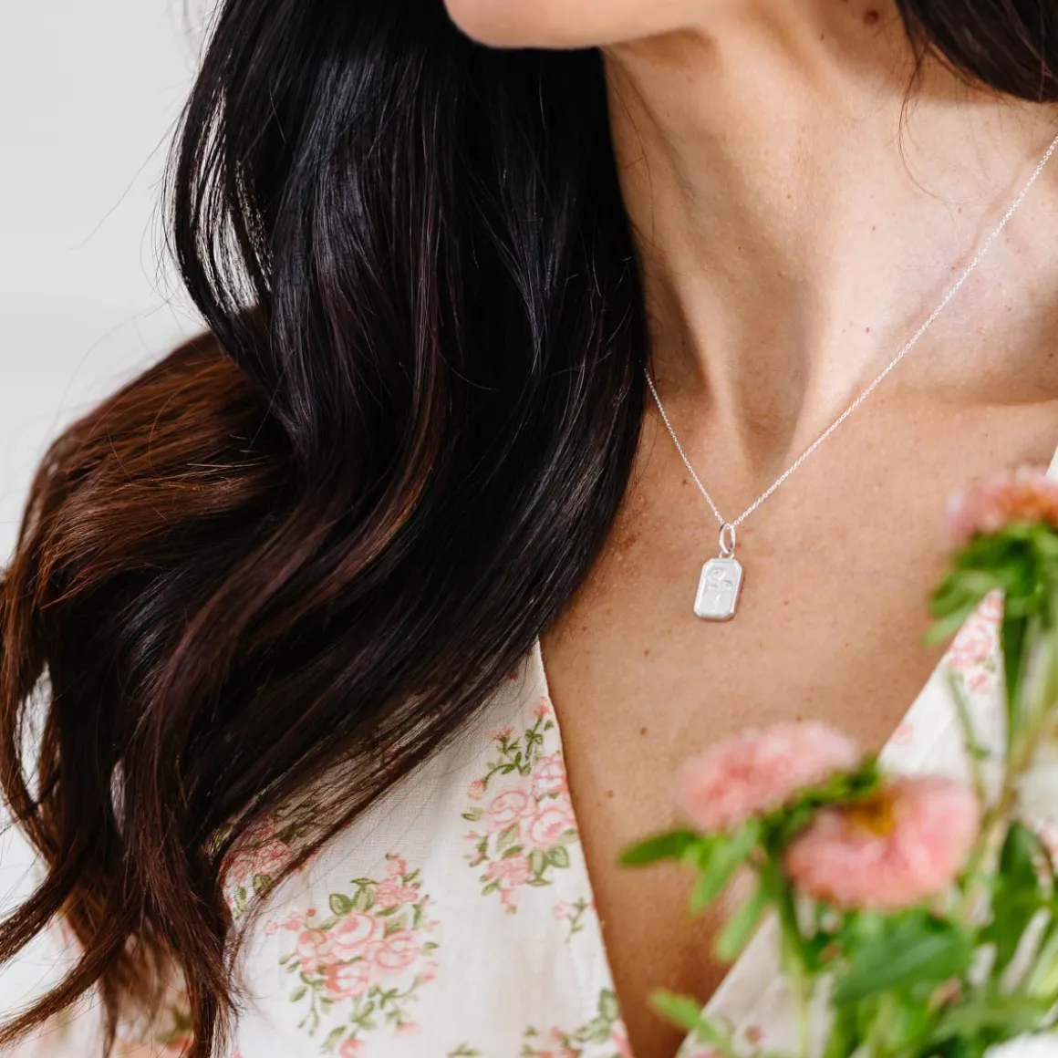FRAICHE SEPTEMBER BIRTH FLOWER NECKLACE - ASTER - SILVER