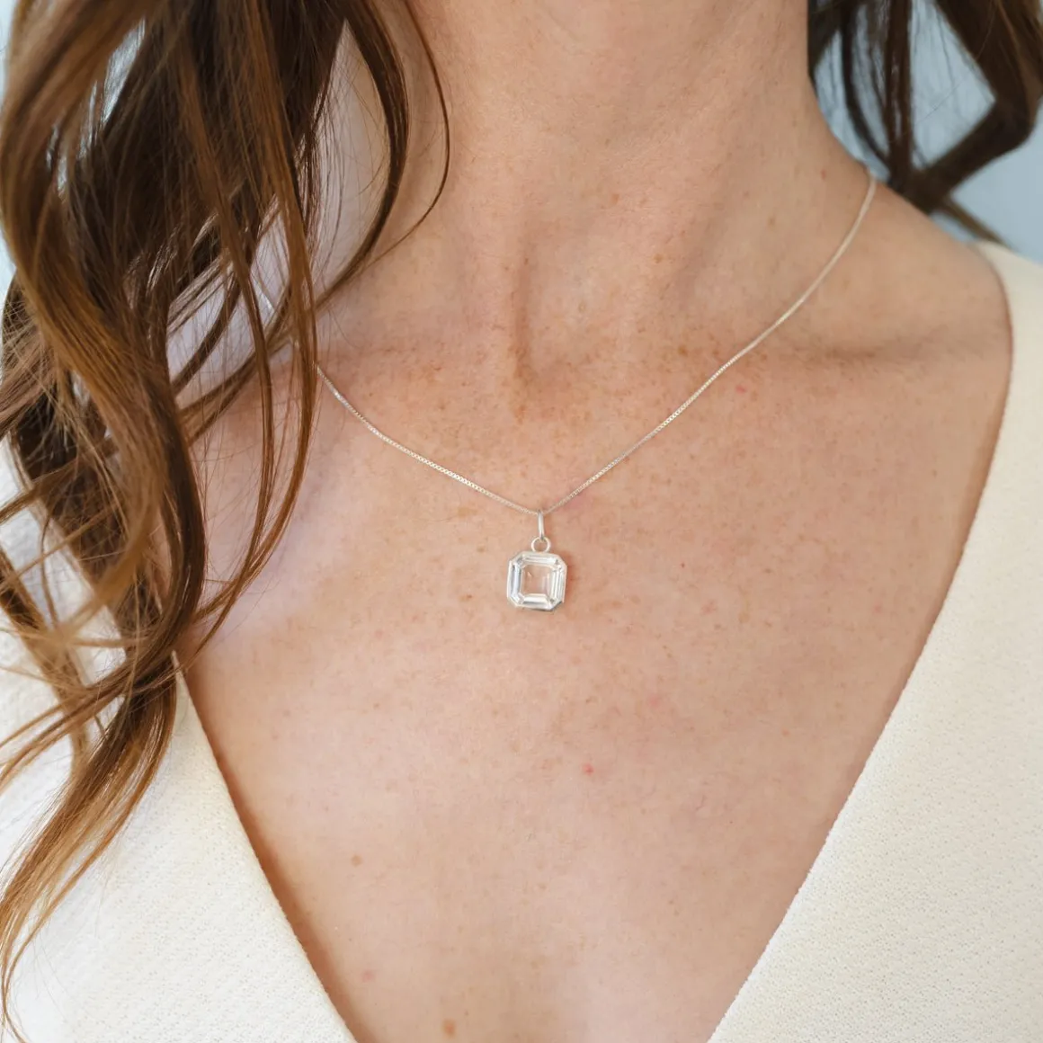 FRAICHE VINTAGE MARJORIE ASSCHER CUT CHARM - WHITE TOPAZ & SILVER