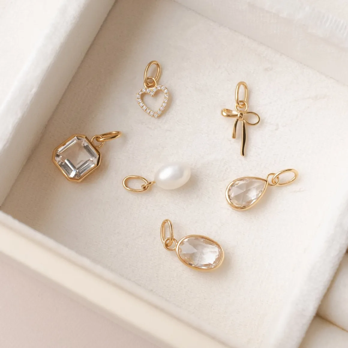 FRAICHE VINTAGE MARJORIE ASSCHER CUT CHARM - WHITE TOPAZ & GOLD