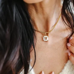 FRAICHE VINTAGE MARJORIE ASSCHER CUT CHARM - WHITE TOPAZ & GOLD