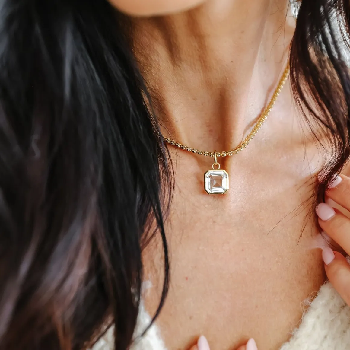 FRAICHE VINTAGE MARJORIE ASSCHER CUT CHARM - WHITE TOPAZ & GOLD