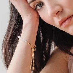 ICONIC ADJUSTABLE BRACELET - RAINBOW MOONSTONE & GOLD
