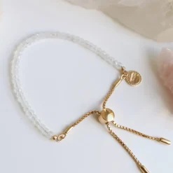 ICONIC ADJUSTABLE BRACELET - RAINBOW MOONSTONE & GOLD