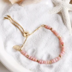 ICONIC ADJUSTABLE NUGGET BRACELET - PINK OPAL & GOLD