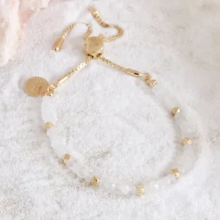 ICONIC ADJUSTABLE NUGGET BRACELET - RAINBOW MOONSTONE & GOLD