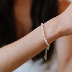 ICONIC ADJUSTABLE NUGGET BRACELET - RAINBOW MOONSTONE & SILVER