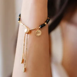 ICONIC ADJUSTABLE NUGGET BRACELET - BLACK ONYX & GOLD