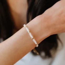 ICONIC ADJUSTABLE NUGGET BRACELET - RAINBOW MOONSTONE & GOLD