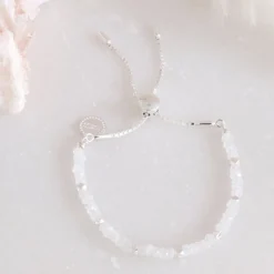 ICONIC ADJUSTABLE NUGGET BRACELET - RAINBOW MOONSTONE & SILVER