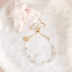 ICONIC ADJUSTABLE NUGGET BRACELET - RAINBOW MOONSTONE & GOLD