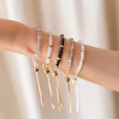 ICONIC ADJUSTABLE NUGGET BRACELET - RAINBOW MOONSTONE & SILVER