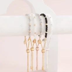 ICONIC ADJUSTABLE NUGGET BRACELET - RAINBOW MOONSTONE & SILVER