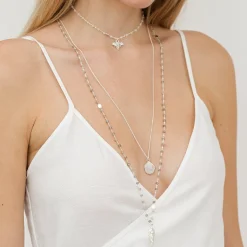 ICONIC LONG BEADED NECKLACE - LABRADORITE & SILVER 34"