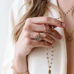 ICONIC LONG BEADED NECKLACE - CHAI MOONSTONE & GOLD 34"