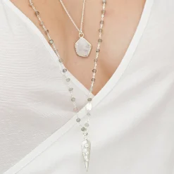 ICONIC LONG BEADED NECKLACE - LABRADORITE & SILVER 34