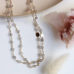 ICONIC LONG BEADED NECKLACE - LABRADORITE & GOLD 34