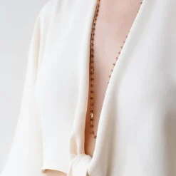 ICONIC LONG BEADED NECKLACE - CHAI MOONSTONE & GOLD 34