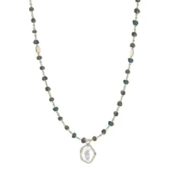 ICONIC LONG BEADED NECKLACE - LABRADORITE & SILVER 34