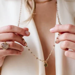 ICONIC LONG BEADED NECKLACE - CHAI MOONSTONE & GOLD 34