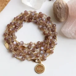 ICONIC LONG BEADED NECKLACE - CHAI MOONSTONE & GOLD 34