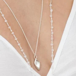 ICONIC MIDI BEADED NECKLACE - RAINBOW MOONSTONE & SILVER 24-25