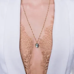ICONIC MIDI BEADED NECKLACE - LABRADORITE & GOLD 24-25