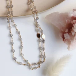 ICONIC SHORT BEADED NECKLACE - LABRADORITE & GOLD 16-20