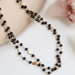 ICONIC SHORT BEADED NECKLACE - BLACK ONYX & GOLD 16-20