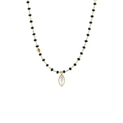 ICONIC SHORT BEADED NECKLACE - BLACK ONYX & GOLD 16-20