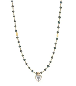 ICONIC SHORT BEADED NECKLACE - LABRADORITE & GOLD 16-20