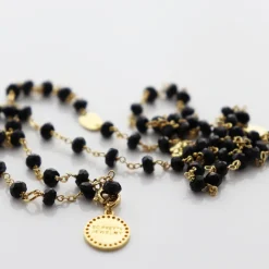 ICONIC SHORT BEADED NECKLACE - BLACK ONYX & GOLD 16-20